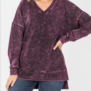 Distressed Plum Long Sleeve Tee